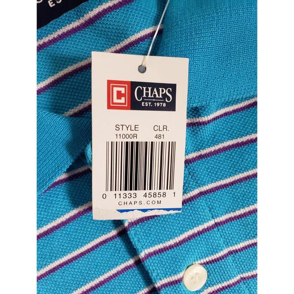 Chaps Polo Shirt Size Extra Large Mens Blue Striped Cotton Golf Preppy NWT - Picture 3 of 8